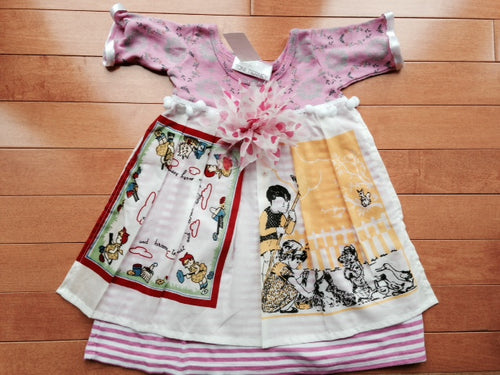 Toni Tierney Dress with Apron, pom-poms and flower/ 9 months