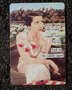 Anne Taintor Postcard with Magnet "back in the saddle"