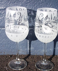 Leandra Drumm Wine Glasses, set of 2, "Garden"