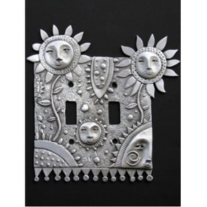 "Flower Faces" Double switchplate cover by Leandra Drumm (#96)