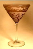 One etched Martini Glasses by Leandra Drumm