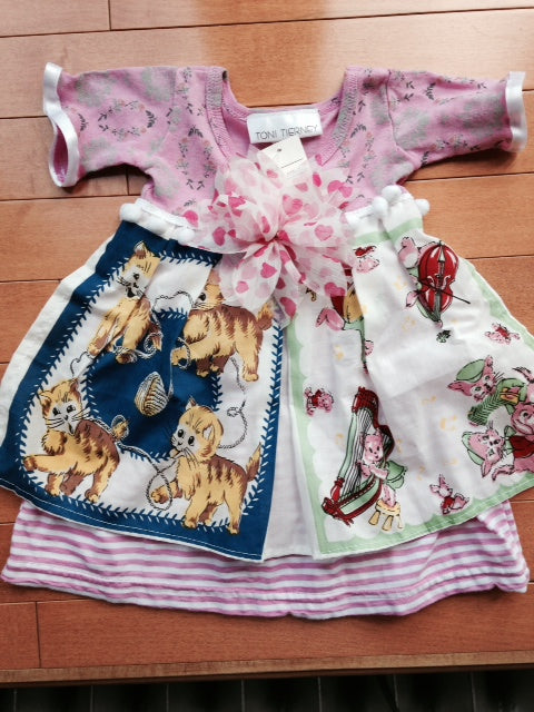 Toni Tierney Dress with Apron, pom-poms and flower/ 6 months