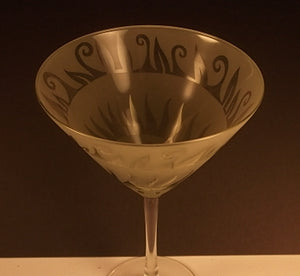1 Etched Martini Glass by Leandra Drumm