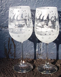 Leandra Drumm Wine Glasses, set of 2, "People"